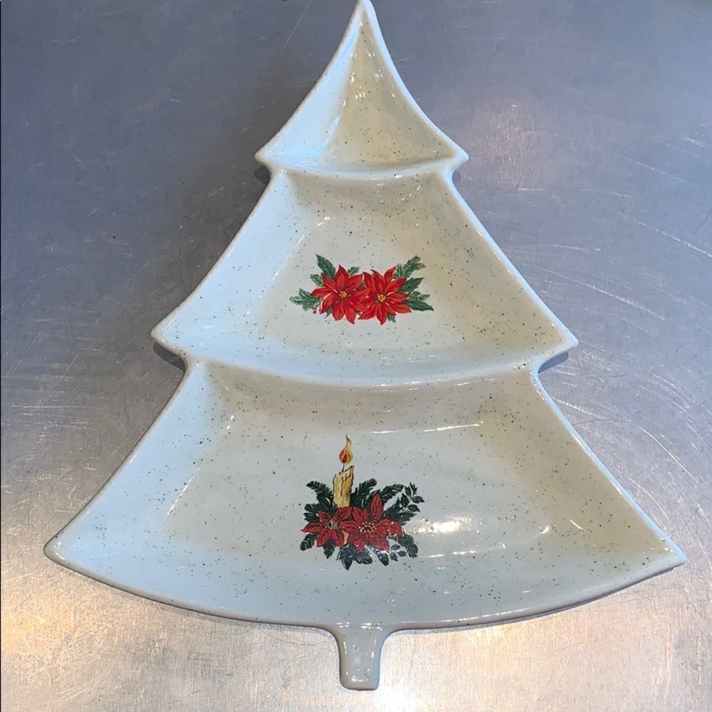 Vtg ceramic Christmas tree platter/tray